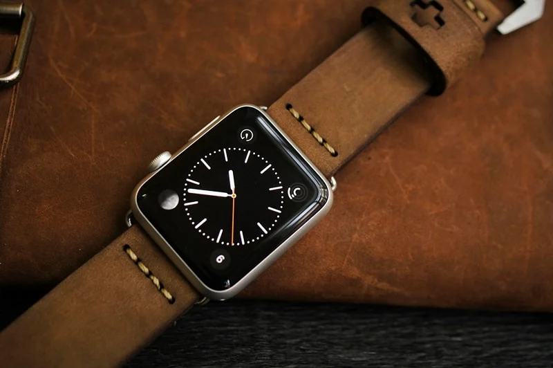 AWBF03-D48 GOLD handgefertigt Vintage Leder Uhrenarmband incl. Lugs Adapter für Apple Watch 1 und 2 (oder Apple Watch Sport) 42mm oder 38mm – Bild 3